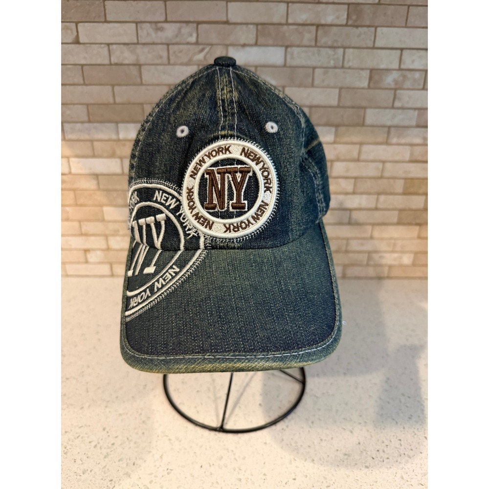 Robin Ruth New York Denim Blue Distressed Patch Baseball Cap